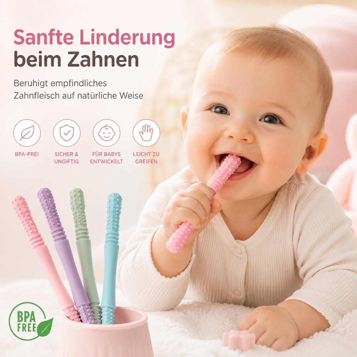 Baby Teether DripDeal BPA-frei + Zahnungshilfe + Finger-Schutz + Kautraining 3er Set