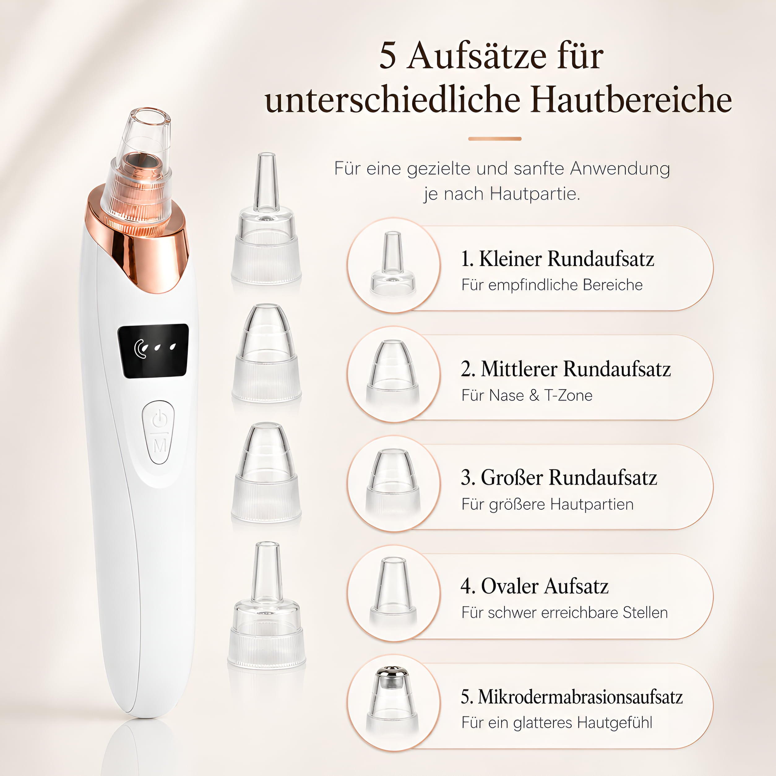 Vakuum Porenreiniger gegen Mitesser – Mit 5 Aufsätzen & 3 Stufen