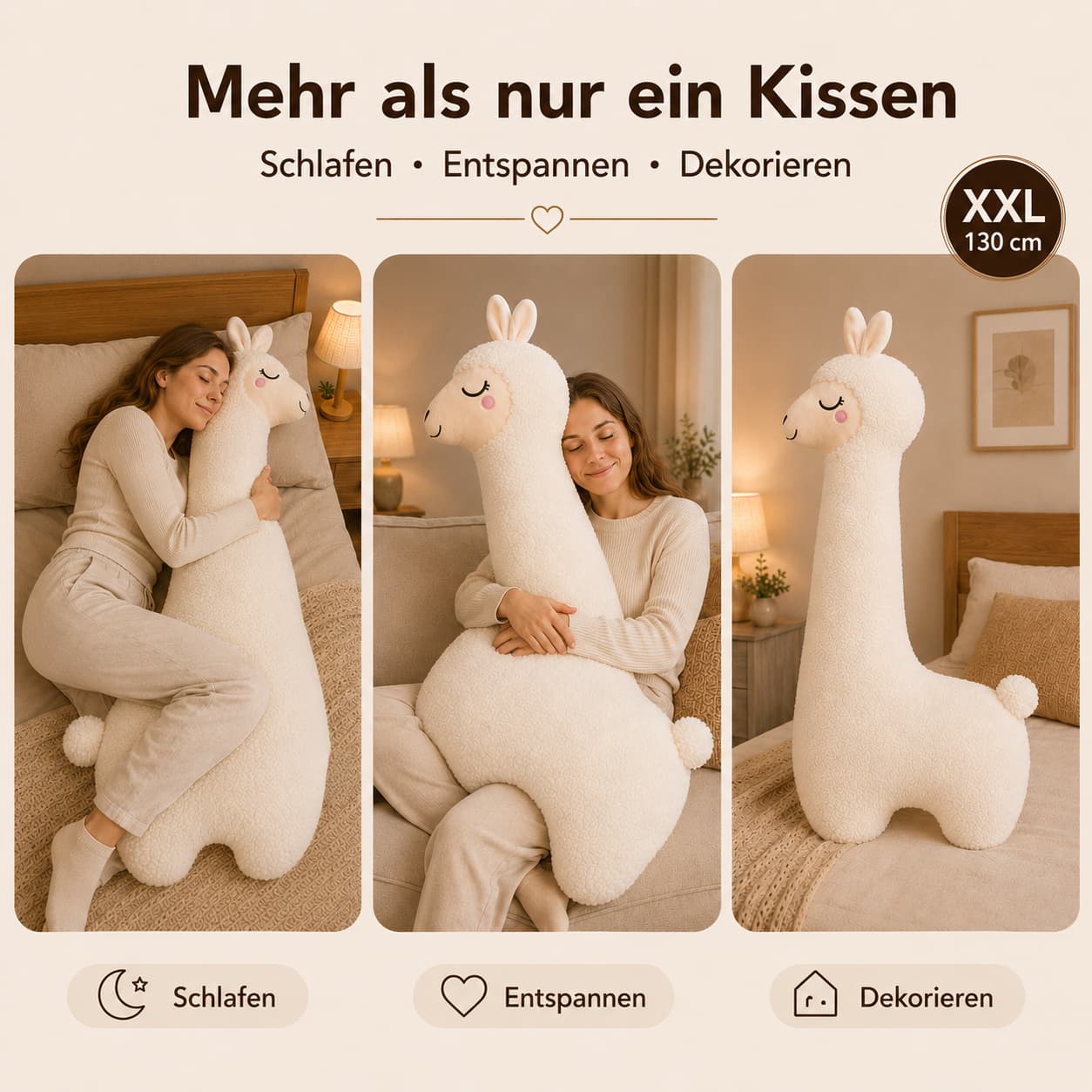 XXL Alpaka Seitenschläferkissen – flauschiges Ganzkörperkissen