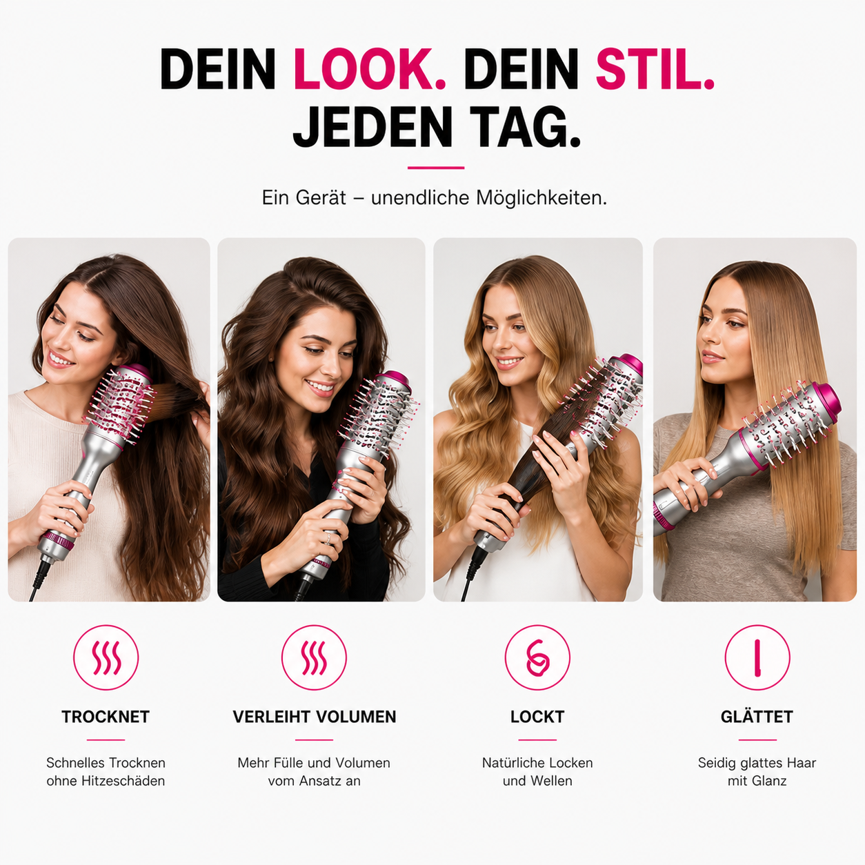 4-in-1 Heißluftbürste Dripdeal | Glänzendes Haar & Volumen in Minuten