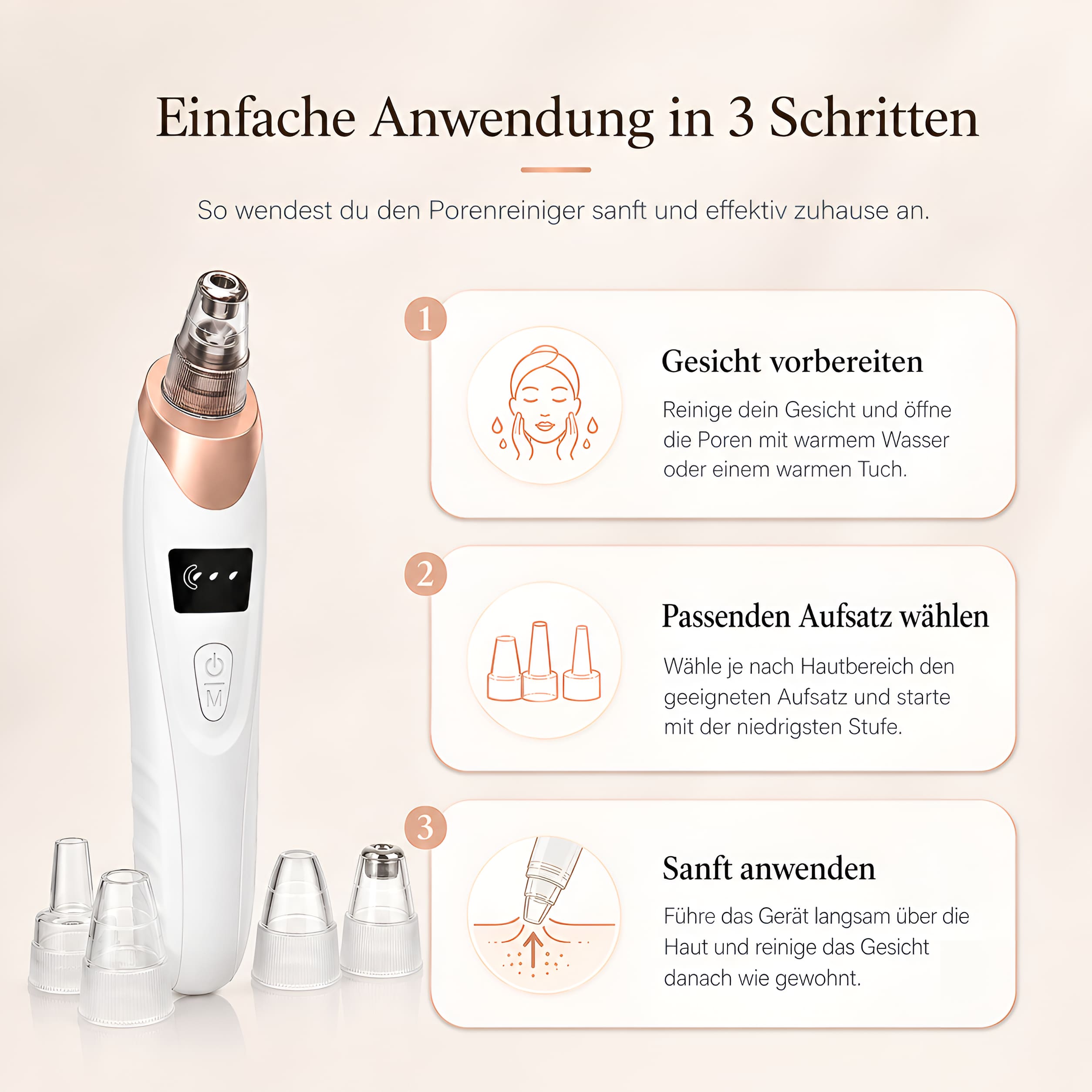 Vakuum Porenreiniger gegen Mitesser – Mit 5 Aufsätzen & 3 Stufen