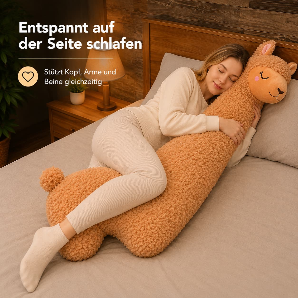 XXL Alpaka Seitenschläferkissen – flauschiges Ganzkörperkissen