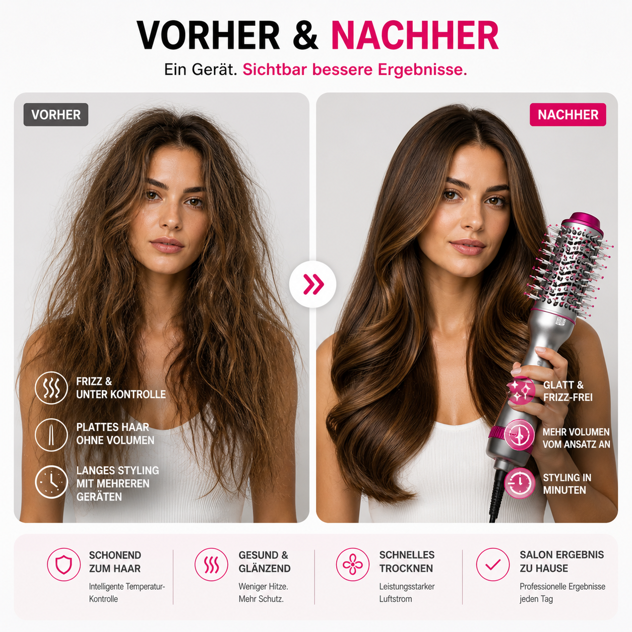4-in-1 Heißluftbürste Dripdeal | Glänzendes Haar & Volumen in Minuten