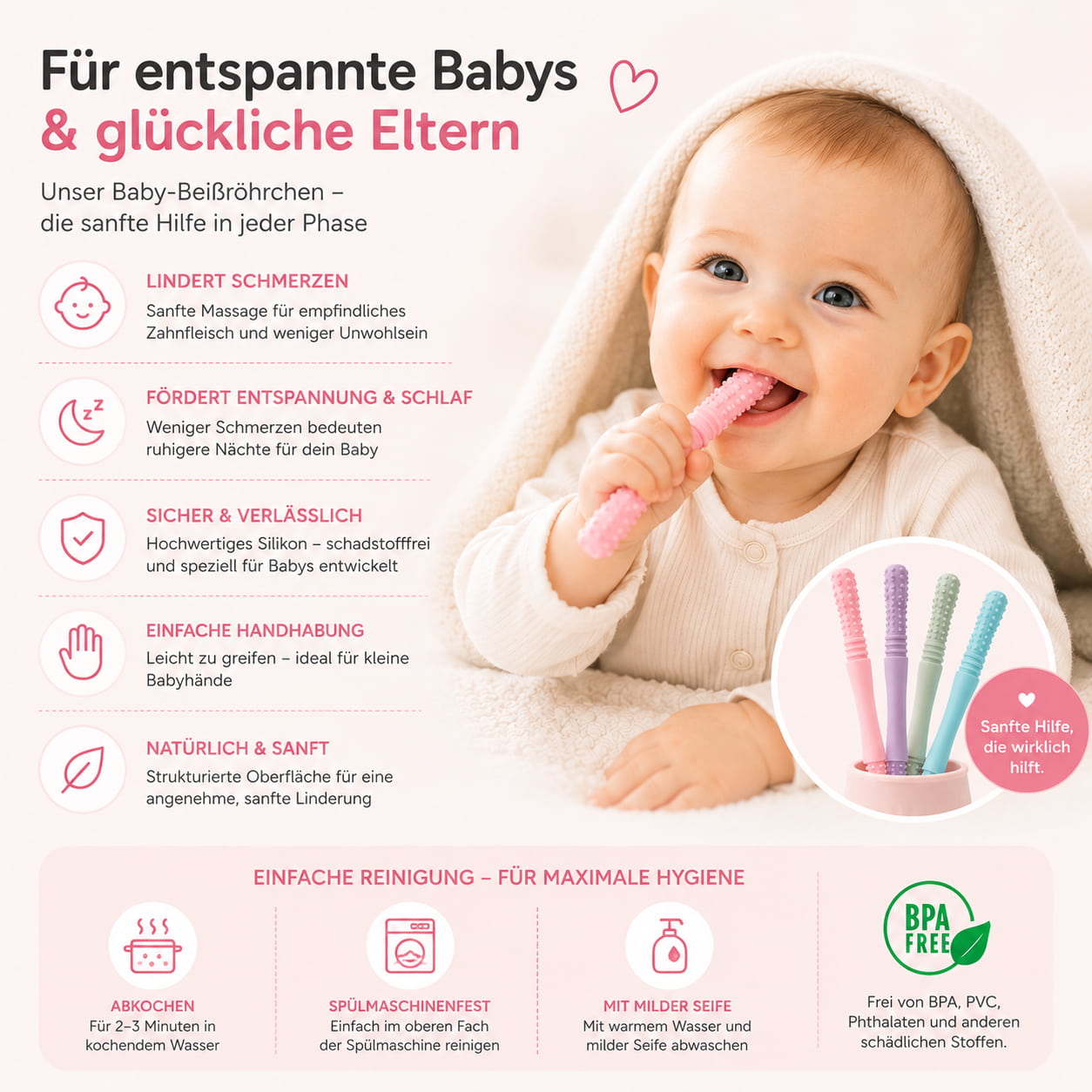 Baby Teether DripDeal BPA-frei + Zahnungshilfe + Finger-Schutz + Kautraining 3er Set