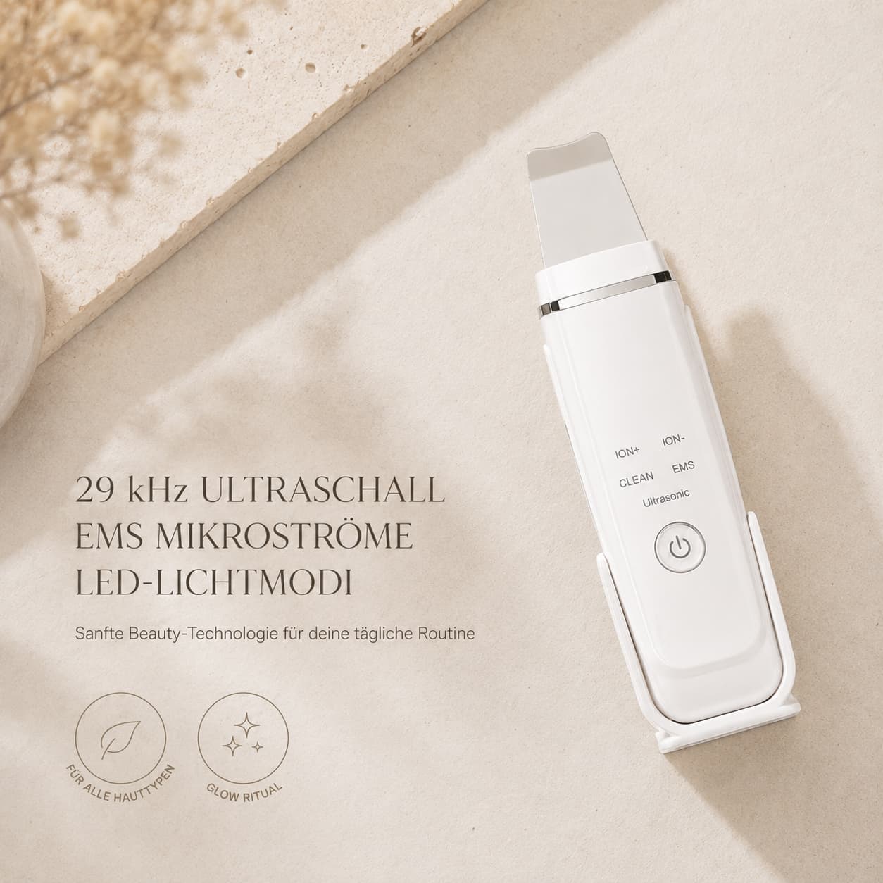 GLOWA Pure – 4-in-1 Ultraschall Gesichtsreiniger mit EMS Lifting & LED-Lichttherapie