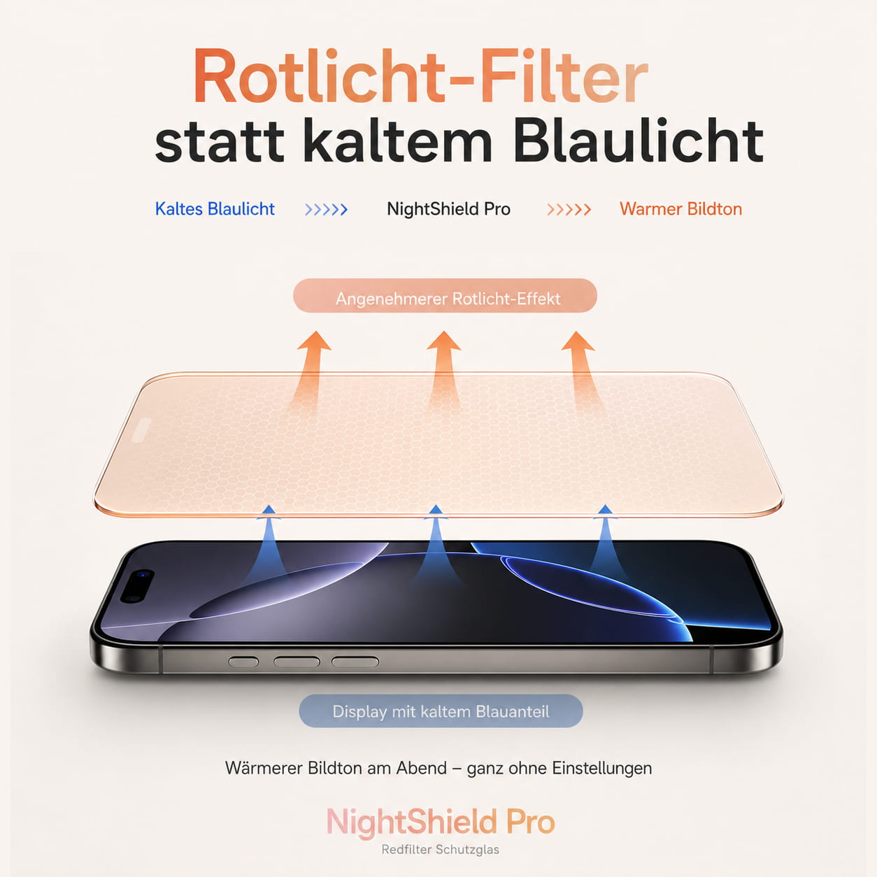 NightShield Pro – Rotlicht-Filter Panzerglas (Blaulicht-Reduktion) für iPhone 15/16/17