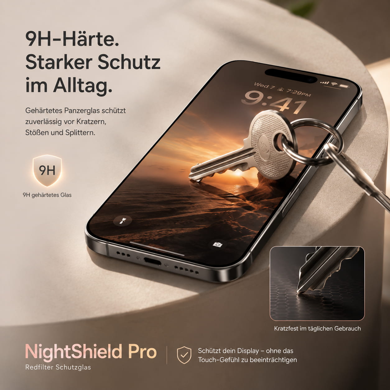 NightShield Pro – Rotlicht-Filter Panzerglas (Blaulicht-Reduktion) für iPhone 15/16/17