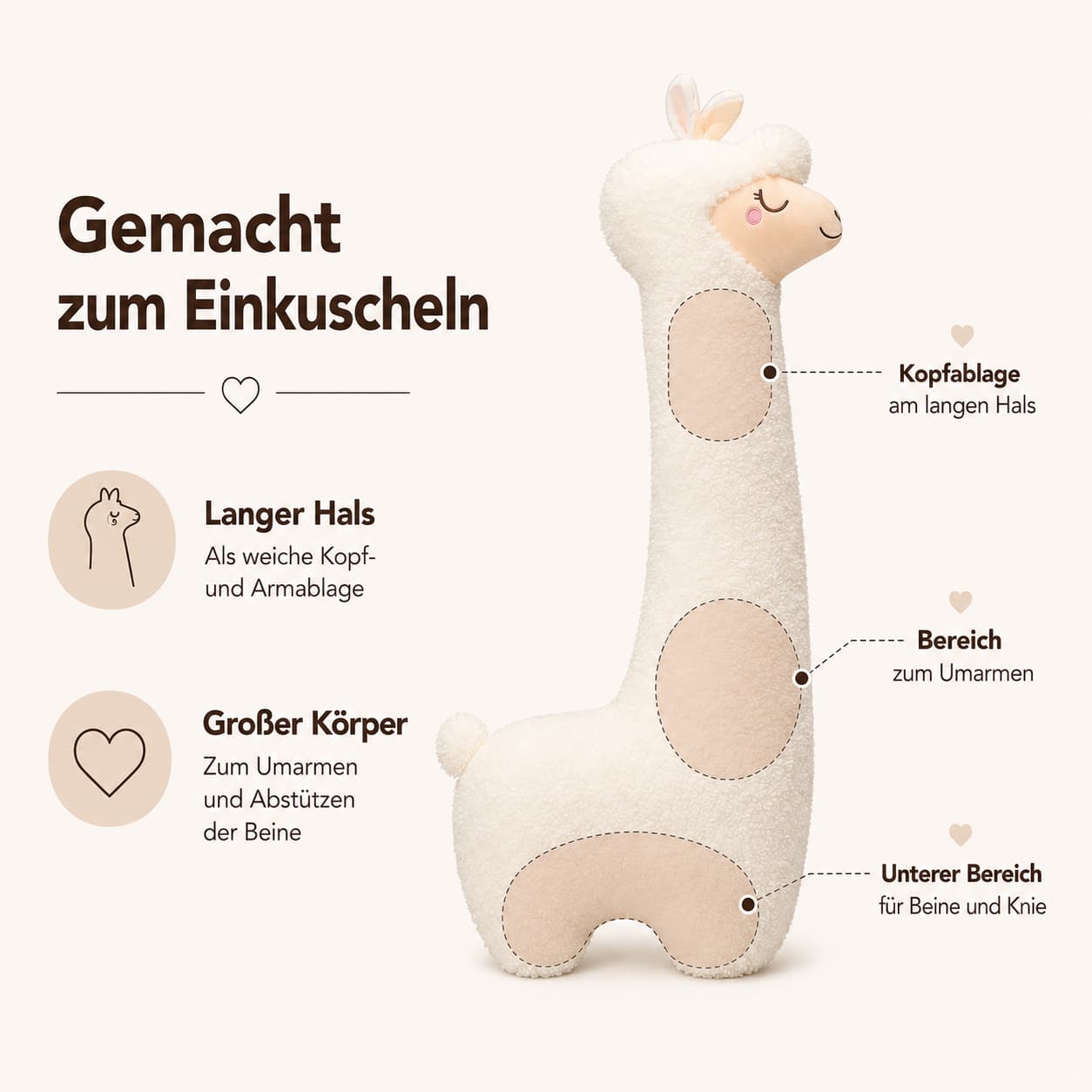 XXL Alpaka Seitenschläferkissen – flauschiges Ganzkörperkissen