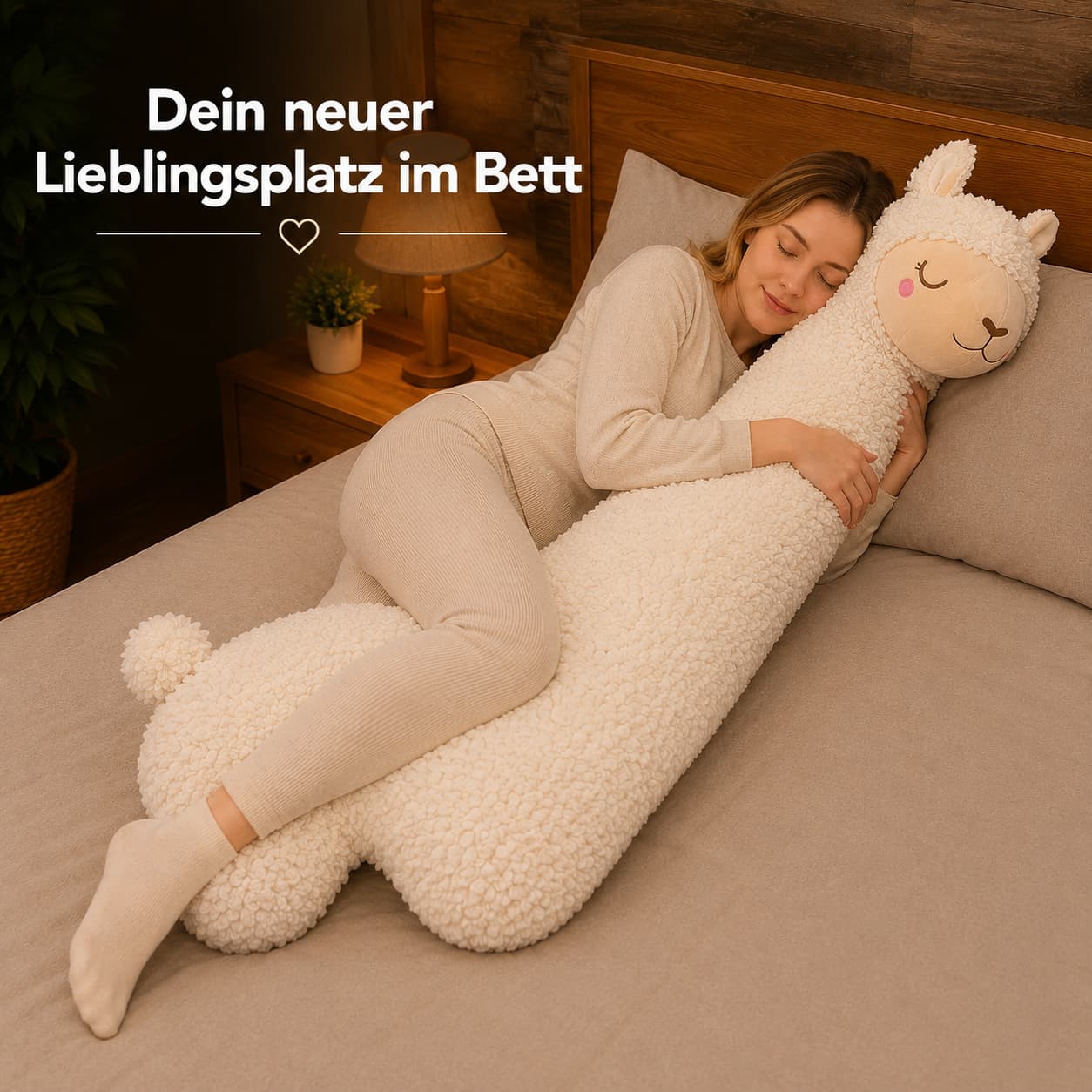 XXL Alpaka Seitenschläferkissen – flauschiges Ganzkörperkissen