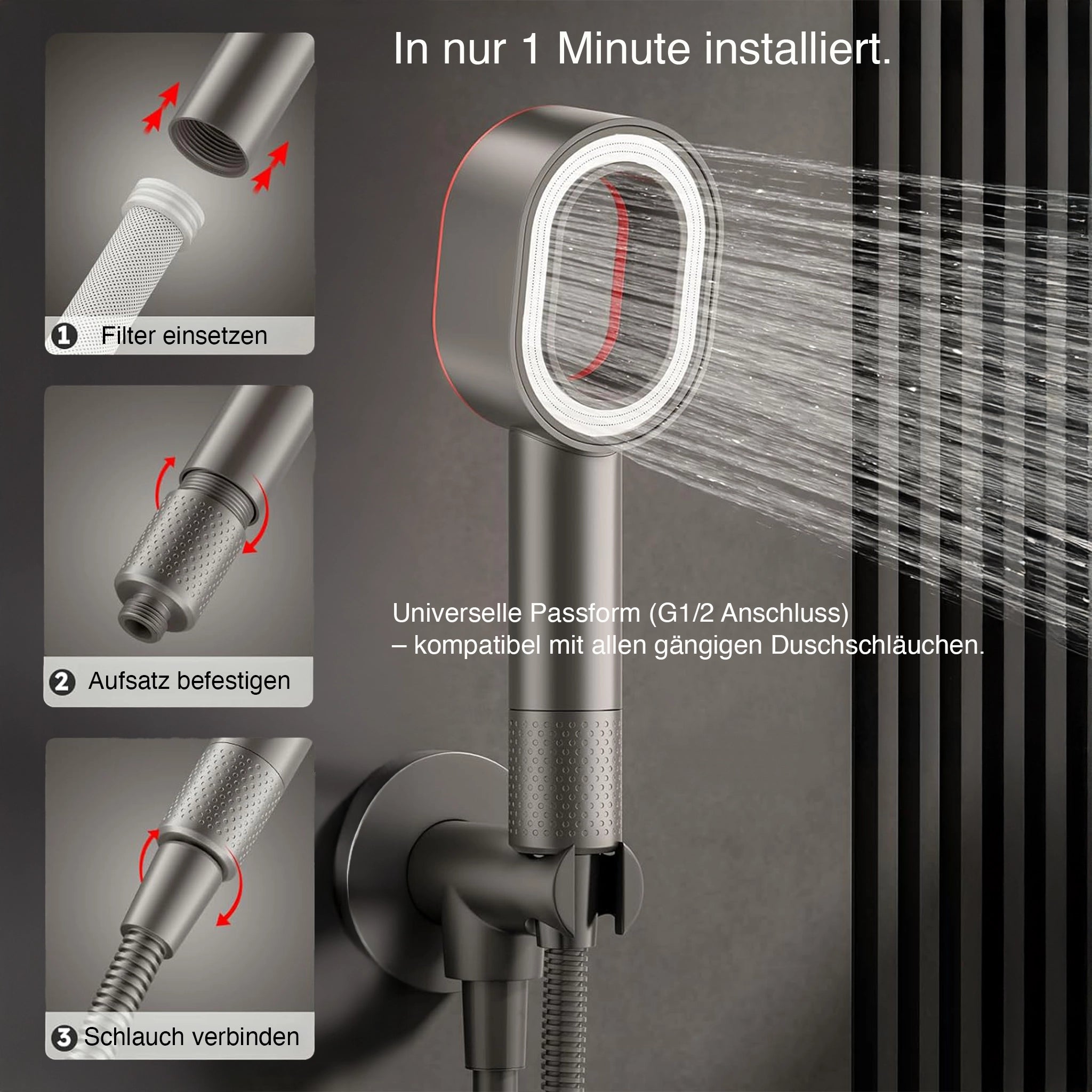 PureFlow One – Premium Filter-Duschkopf mit Massage-Aufsatz