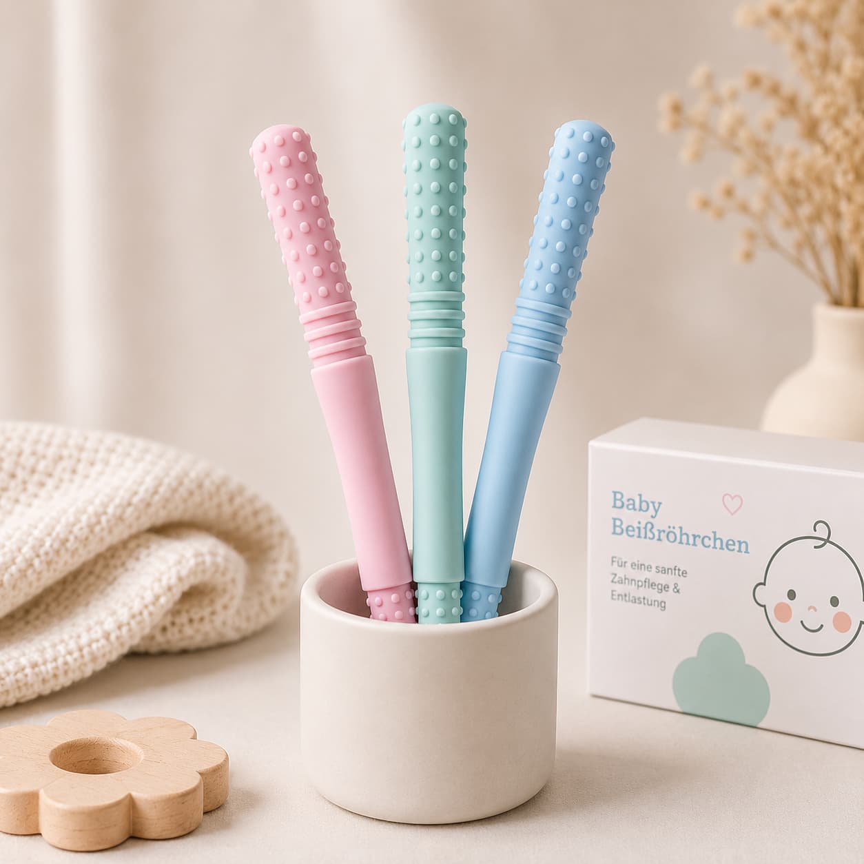 Baby Teether DripDeal BPA-frei + Zahnungshilfe + Finger-Schutz + Kautraining 3er Set