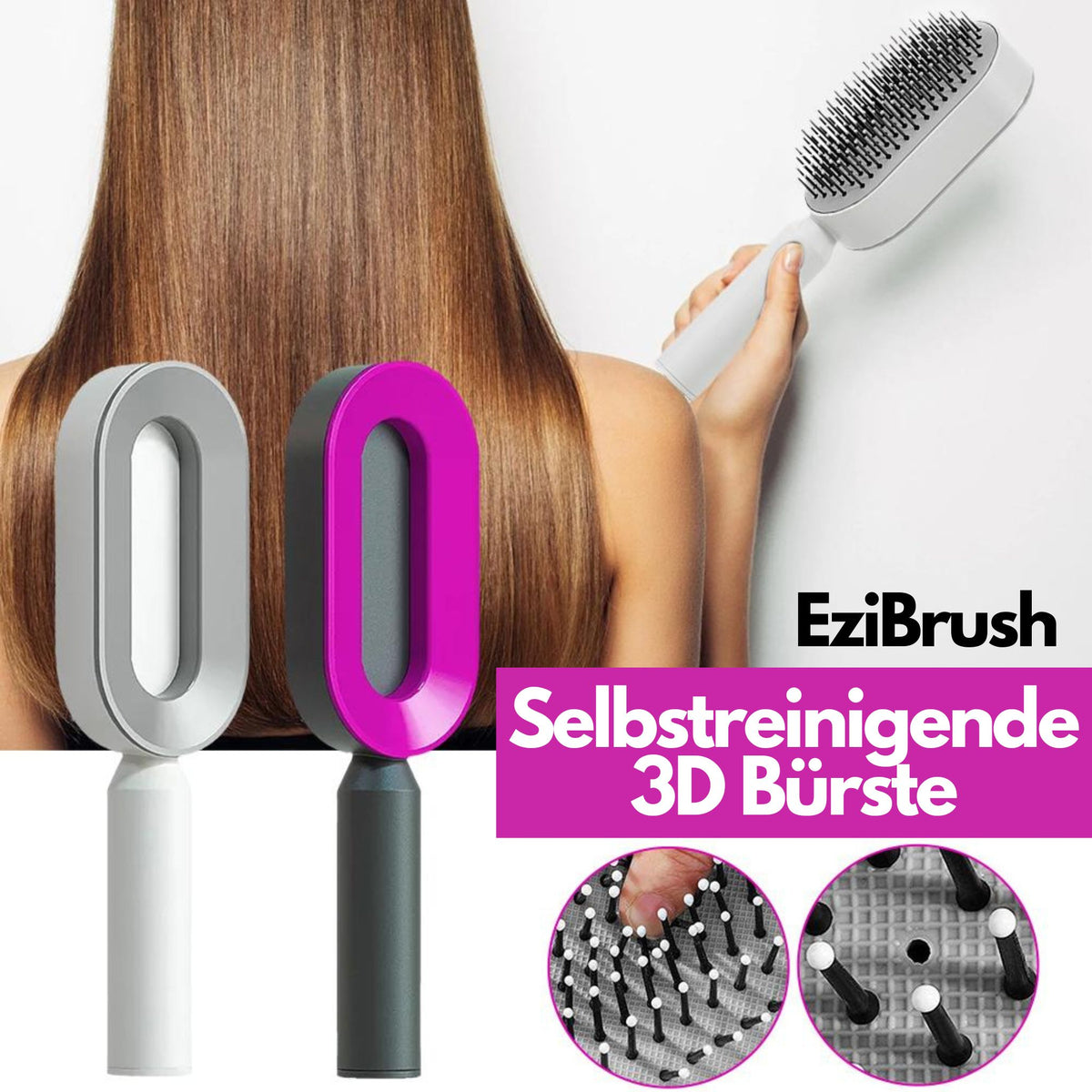 Dayinkes Selbstreinigende Haarbürste – Einziehbar, Mit Spiegel, Für Kopfhaut-Massage